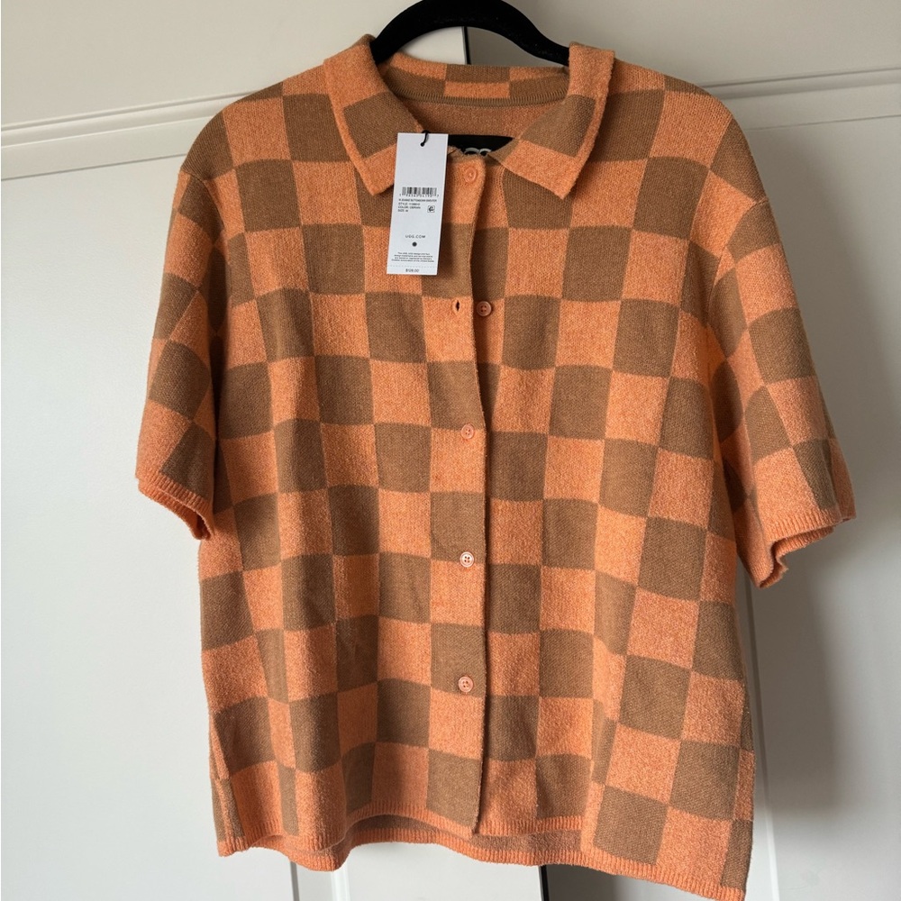 Orange and tan checkered UGG shirt.